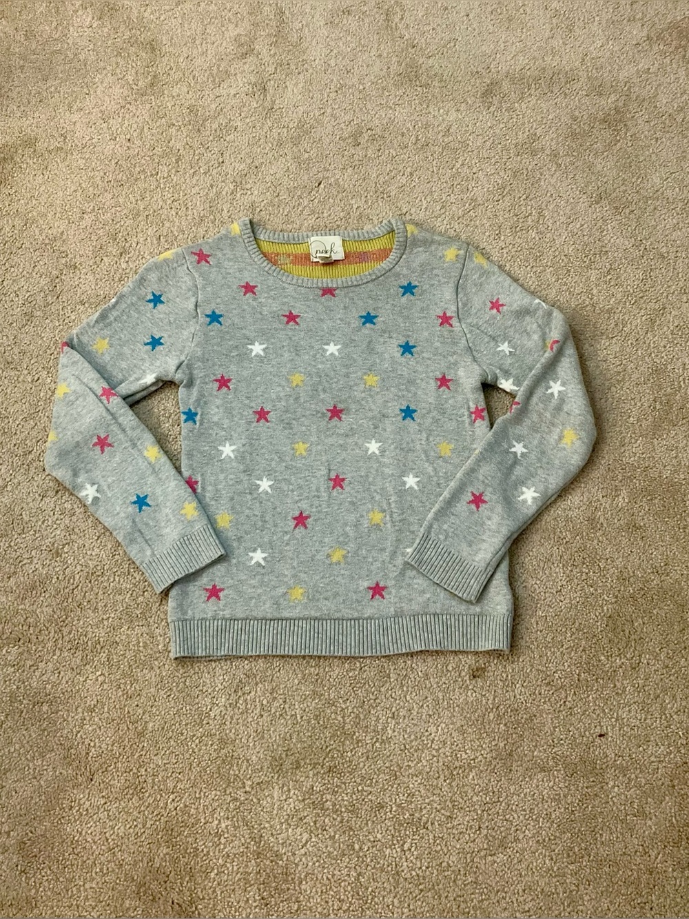 Peek Kids Crewneck Sweater, Light Gray w/Multicolored Stars - Size 12 (VGUC)